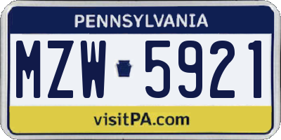 PA license plate MZW5921