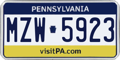 PA license plate MZW5923