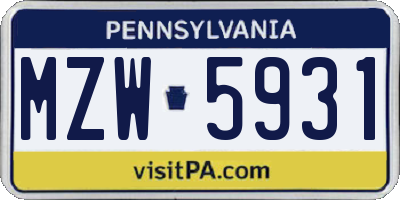 PA license plate MZW5931