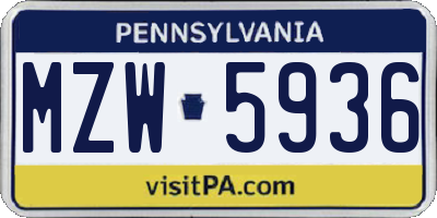 PA license plate MZW5936