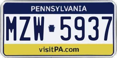 PA license plate MZW5937