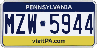 PA license plate MZW5944