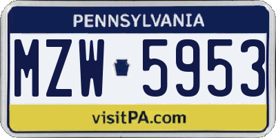 PA license plate MZW5953
