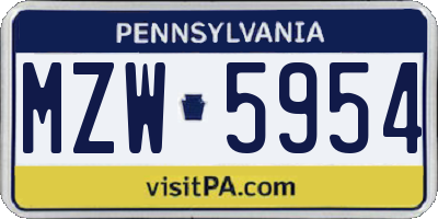 PA license plate MZW5954