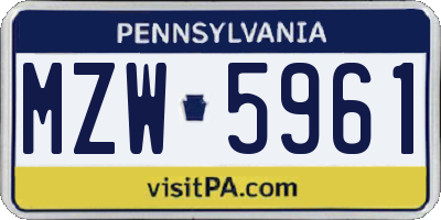 PA license plate MZW5961