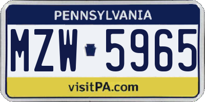 PA license plate MZW5965