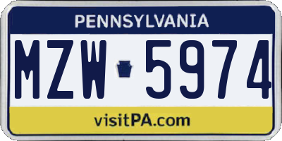 PA license plate MZW5974