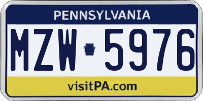 PA license plate MZW5976