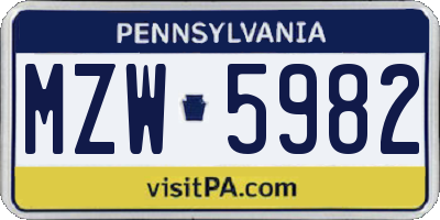 PA license plate MZW5982