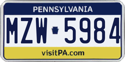 PA license plate MZW5984