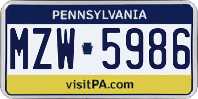 PA license plate MZW5986