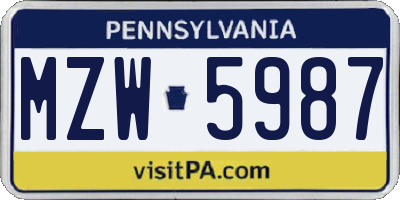 PA license plate MZW5987