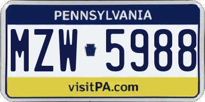 PA license plate MZW5988
