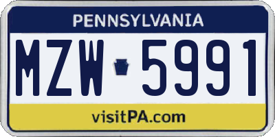 PA license plate MZW5991