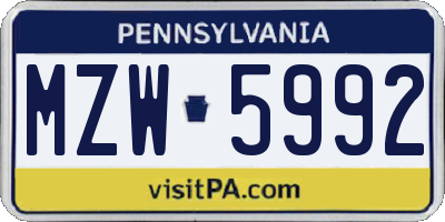 PA license plate MZW5992