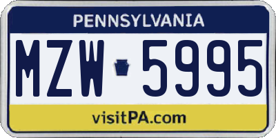 PA license plate MZW5995