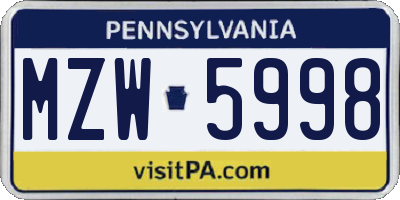 PA license plate MZW5998