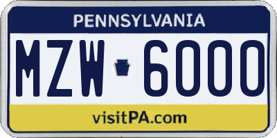 PA license plate MZW6000