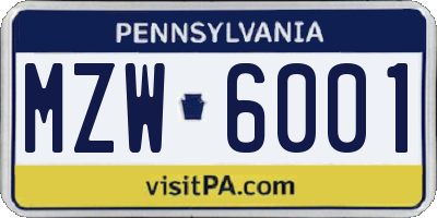 PA license plate MZW6001