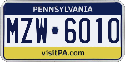 PA license plate MZW6010
