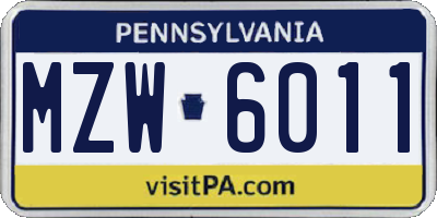PA license plate MZW6011