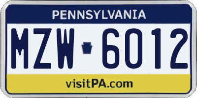 PA license plate MZW6012