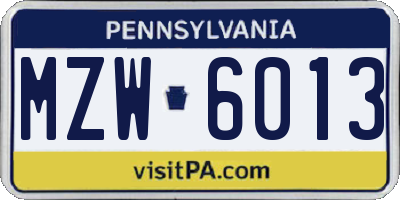 PA license plate MZW6013