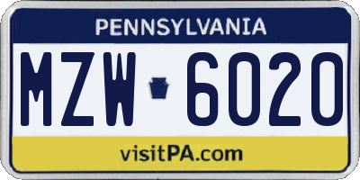 PA license plate MZW6020