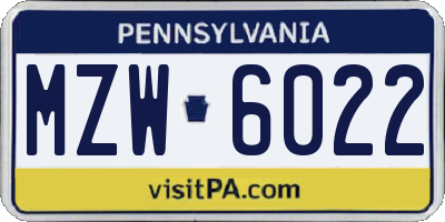 PA license plate MZW6022