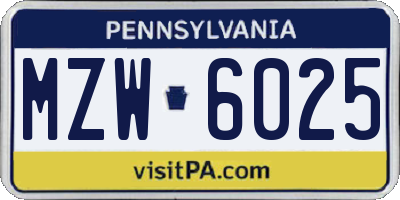 PA license plate MZW6025