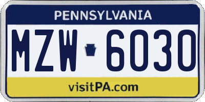 PA license plate MZW6030