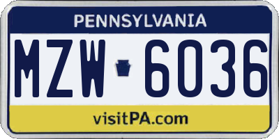 PA license plate MZW6036