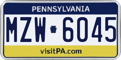 PA license plate MZW6045
