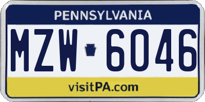 PA license plate MZW6046
