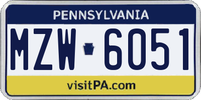 PA license plate MZW6051