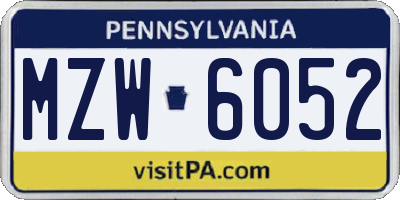 PA license plate MZW6052