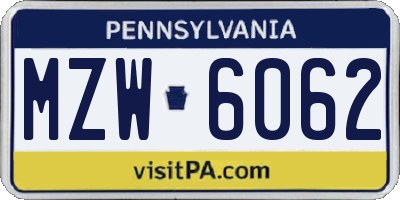PA license plate MZW6062