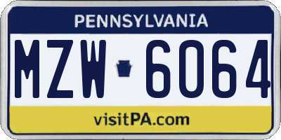 PA license plate MZW6064