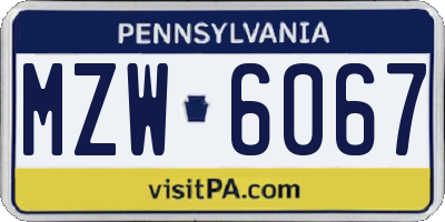 PA license plate MZW6067