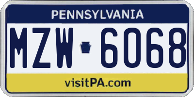 PA license plate MZW6068