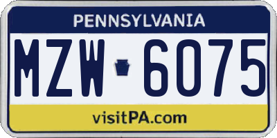 PA license plate MZW6075