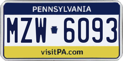 PA license plate MZW6093