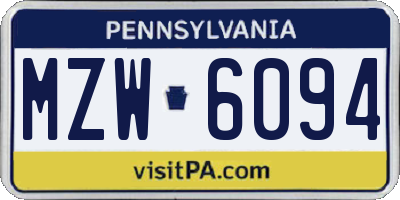 PA license plate MZW6094