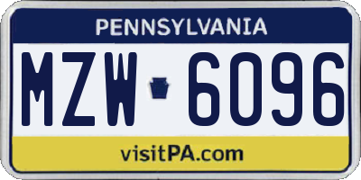 PA license plate MZW6096