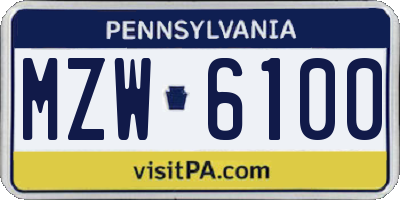 PA license plate MZW6100