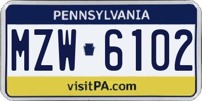 PA license plate MZW6102