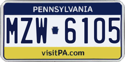 PA license plate MZW6105