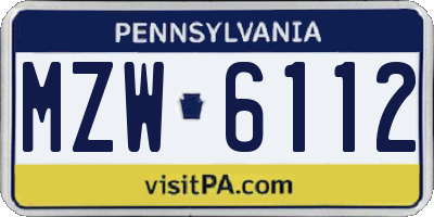PA license plate MZW6112