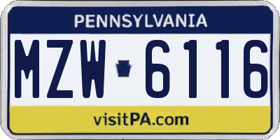 PA license plate MZW6116