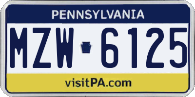 PA license plate MZW6125